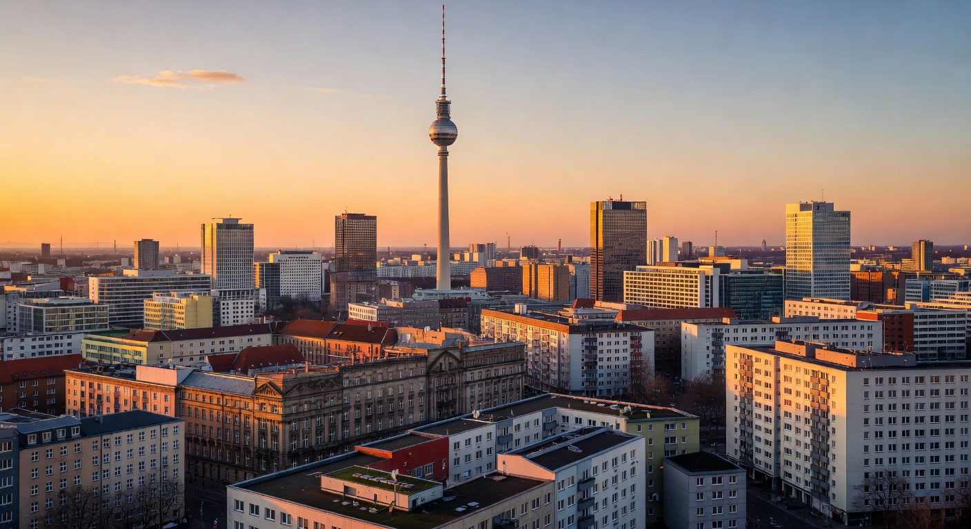Berlin skyline at golden hour with the TV Tower and urban landscape
