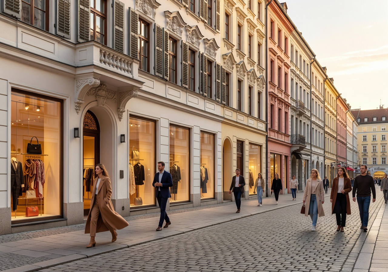 Munich architecture and fashionable shopping streets in Bavaria